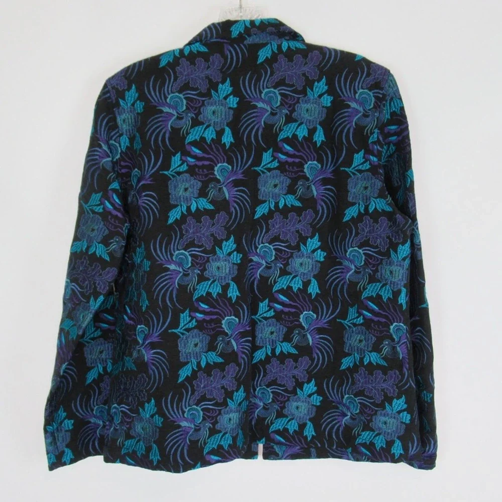 CHICO’S Japanese Asian Inspired Embroidered Silk Linen Blend Toggle Front Jacket